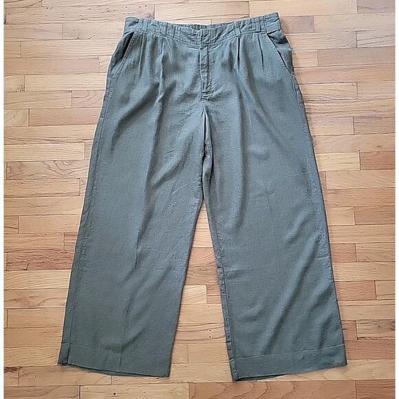 Coldwater Creek Wide Leg High Rise Linen Pants Olive Green Beachy Boho Lagenlook - Picture 1 of 12